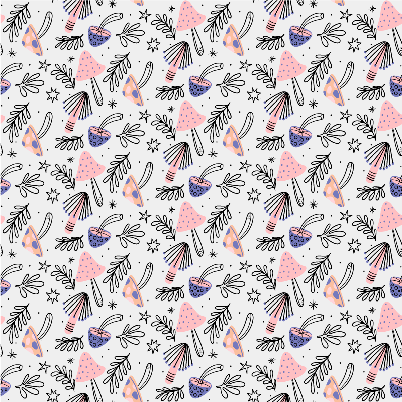 Sticker Meuble Champignons et fleurs classiques - TenStickers