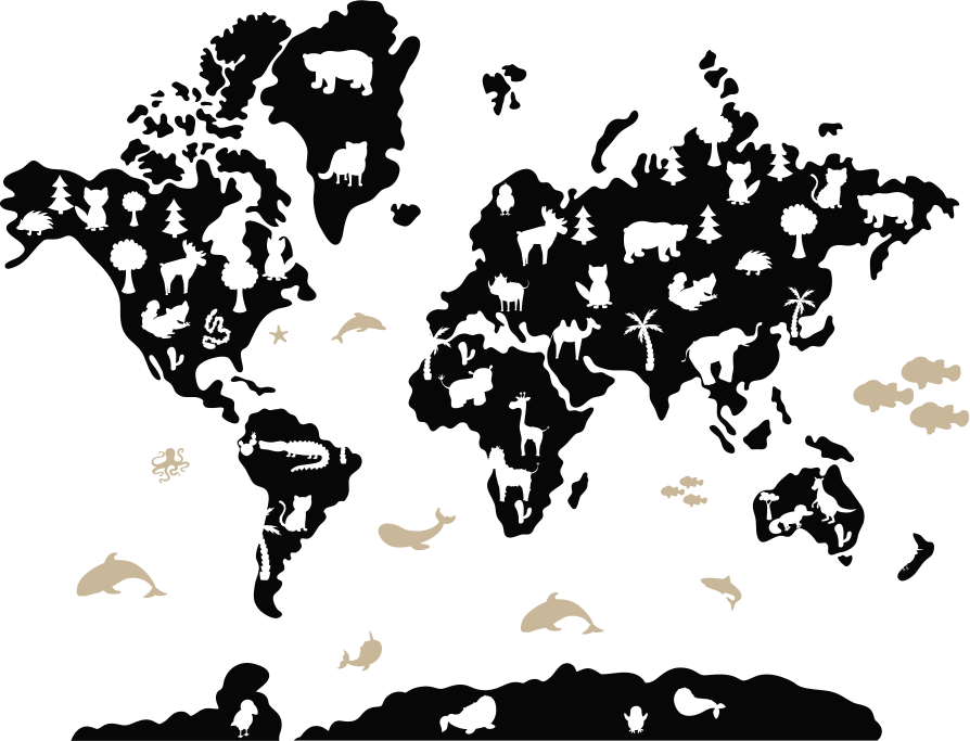 Mustilla mantereilla kultaisia kaloja maailmankartta tarra - Tenstickers