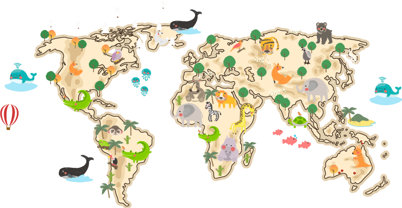 Beige and fauna design world map decal for wall - TenStickers