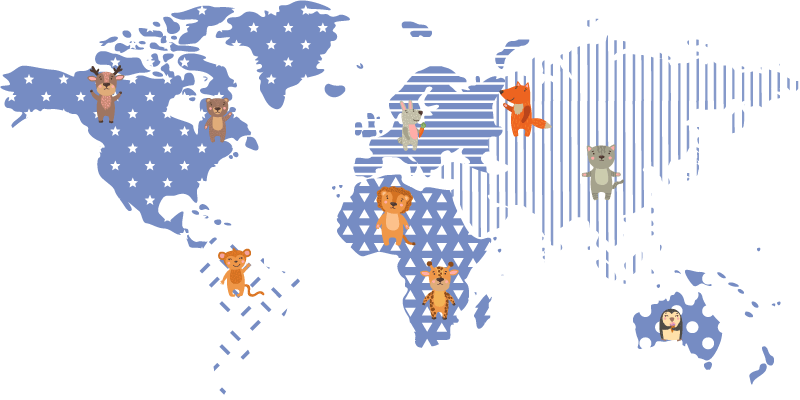 세계지도 벽 스티커 일러스트 동물 지도 - TenStickers