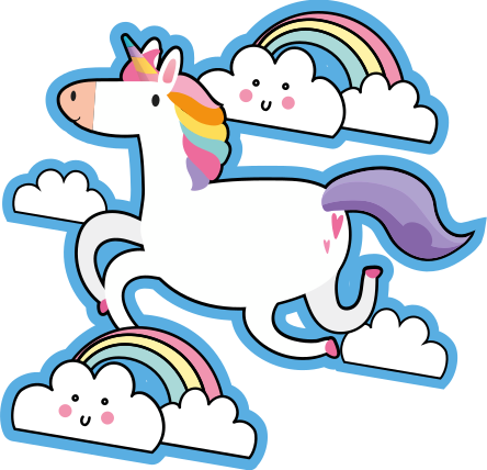 Unicorn running with clouds kid's sticker - TenStickers