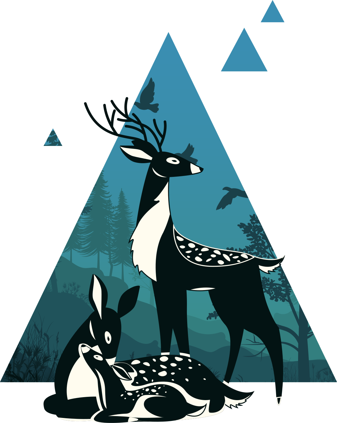 Family deer with landscape animal wall sticker - TenStickers