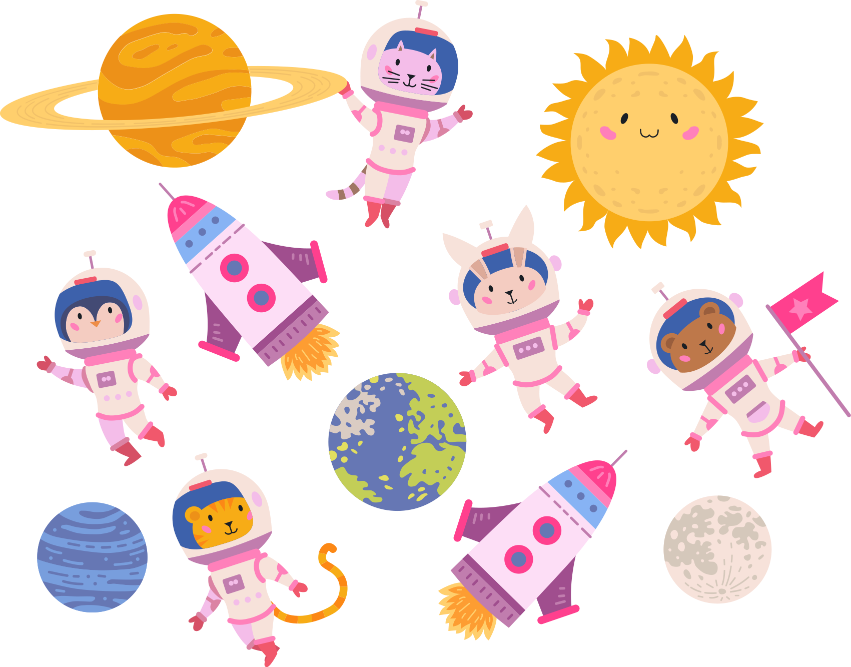 Naklejka na ścianę kosmos słodka przygoda astronautów - TenStickers