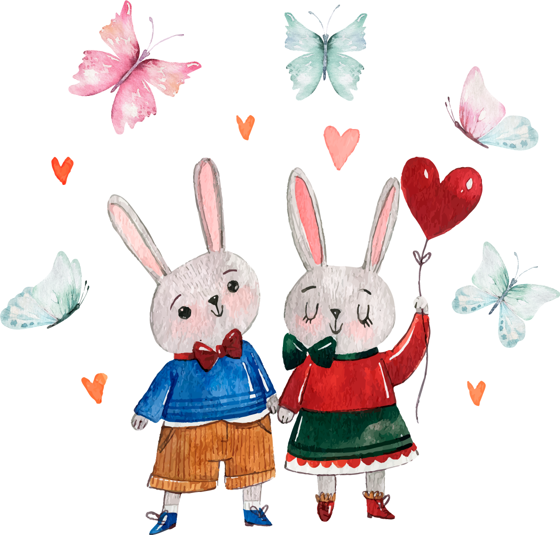 Couple of rabbits and butterflies animal decal - TenStickers