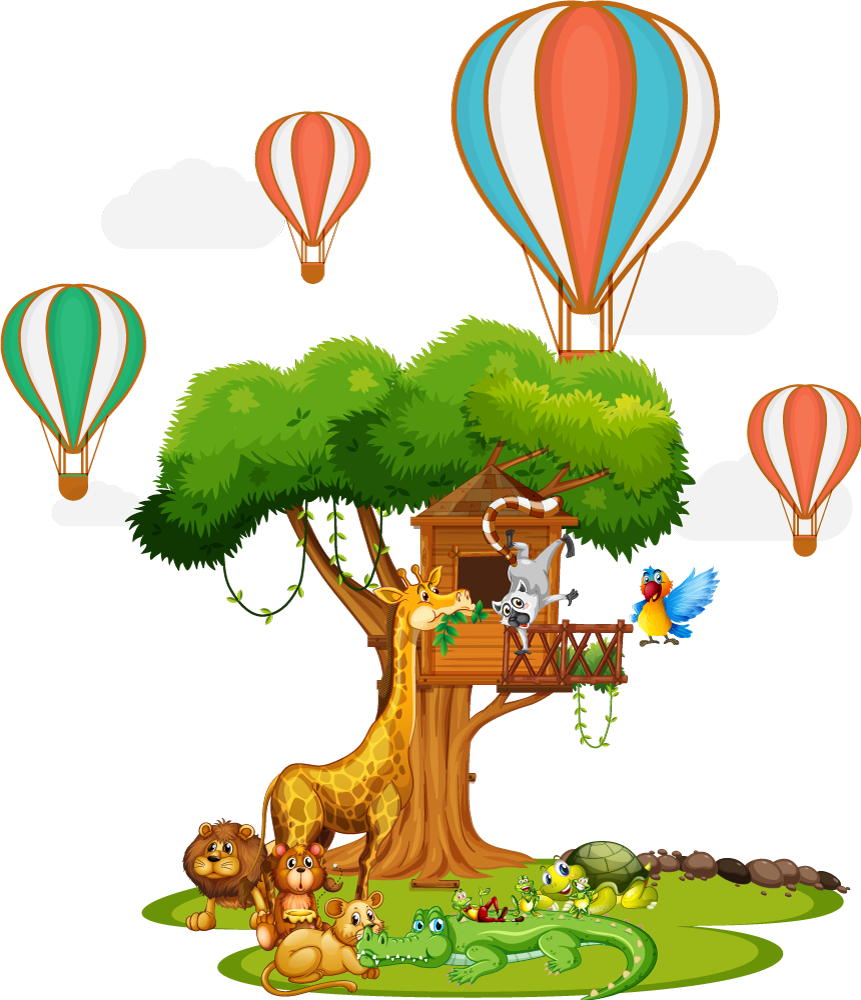 Sticker enfant scène ludique de la jungle - TenStickers