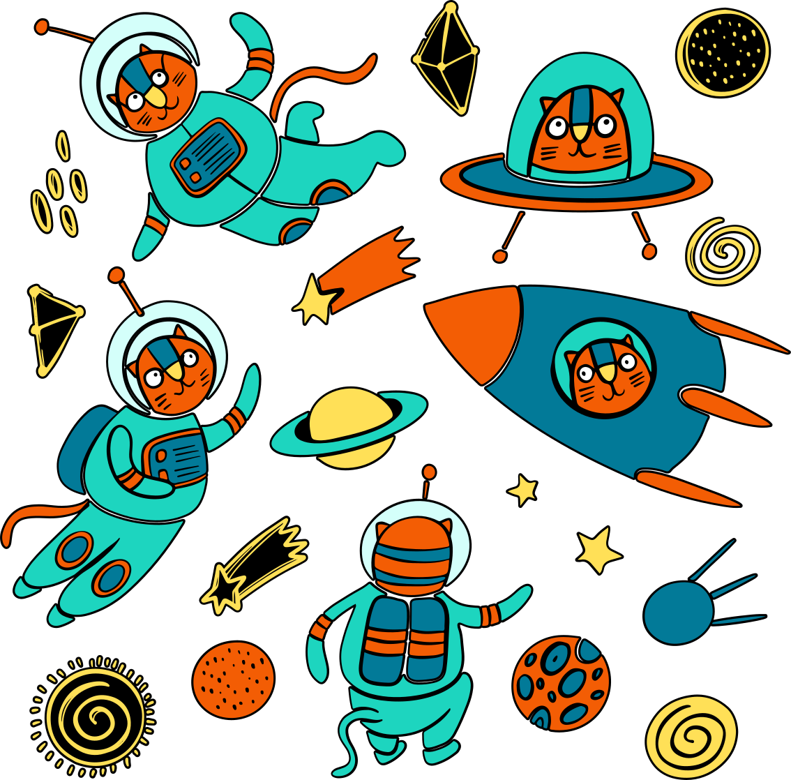 动物宇航员和行星动物贴纸 - TenStickers