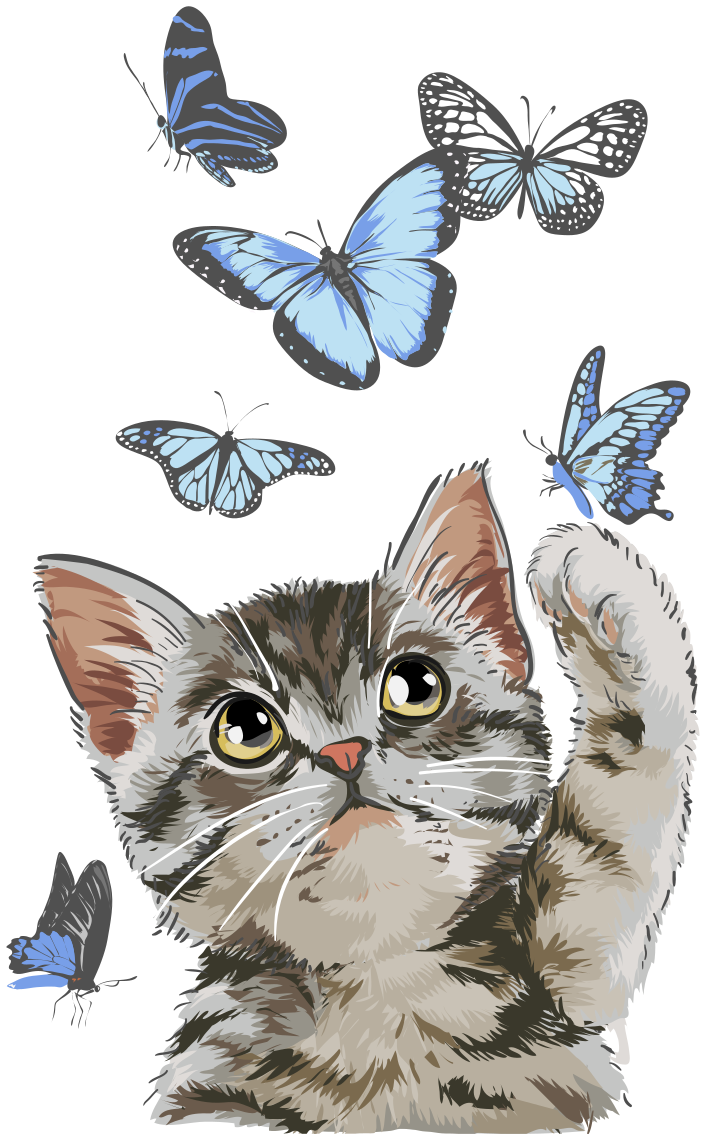 Catching blue butterflies cat sticker - TenStickers