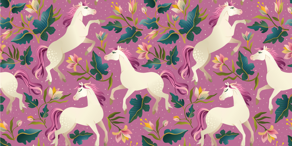Pink and floral horse design decals for furniture - TenStickers