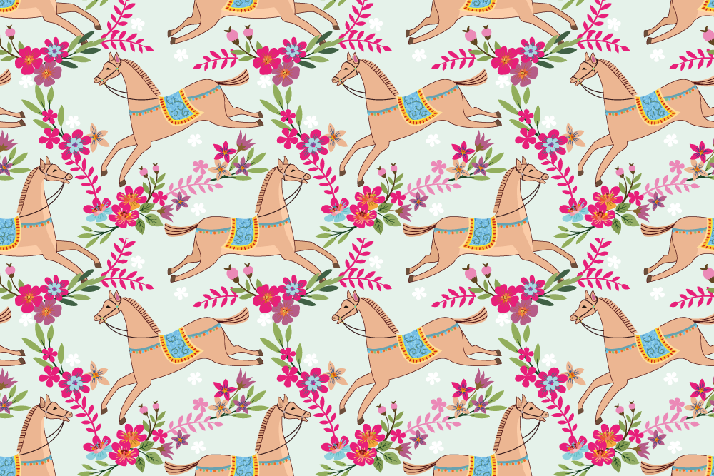 Naklejka na laptopa Różowe kwiaty wzór konia - TenStickers