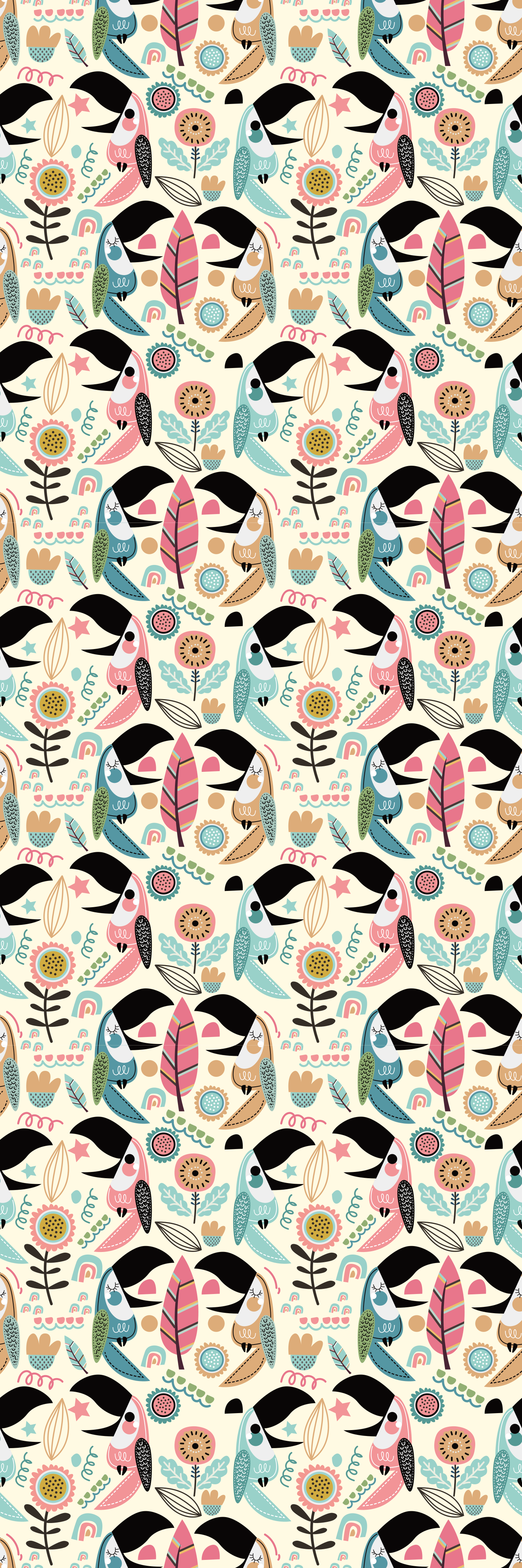 Blue nordic pastel leaves fridge sticker - TenStickers