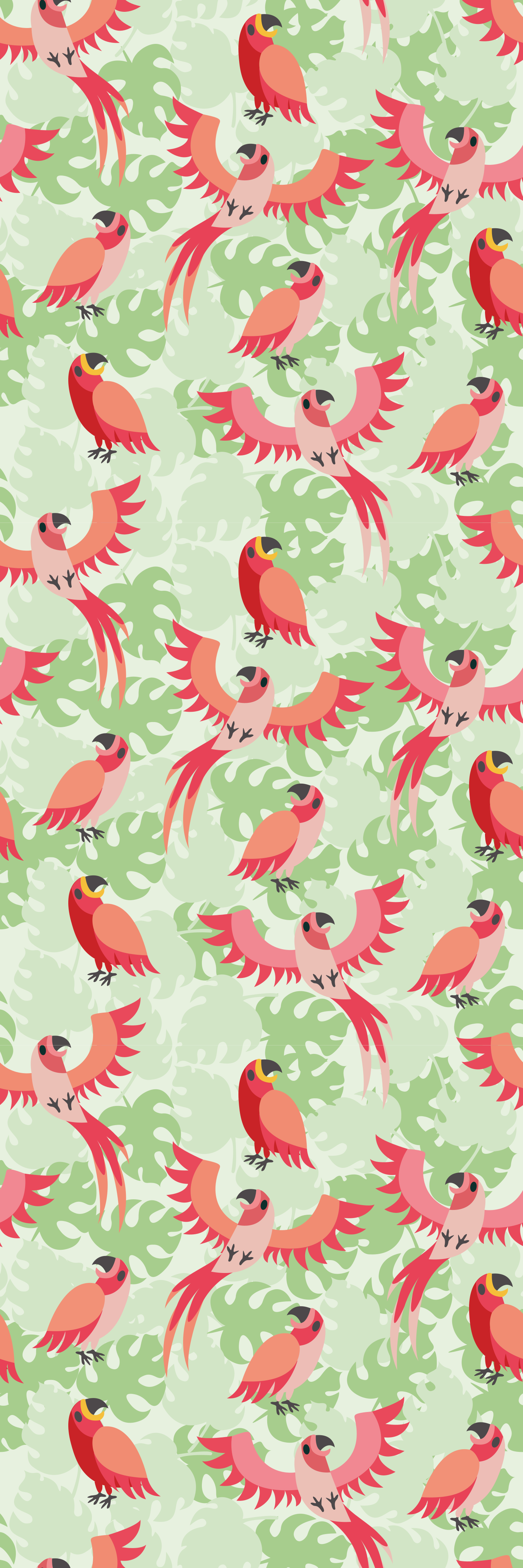 Red birds on green leaves door sticker - TenStickers