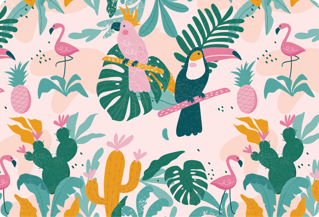 Sticker ordinateur portable motif exotique fond rose - TenStickers