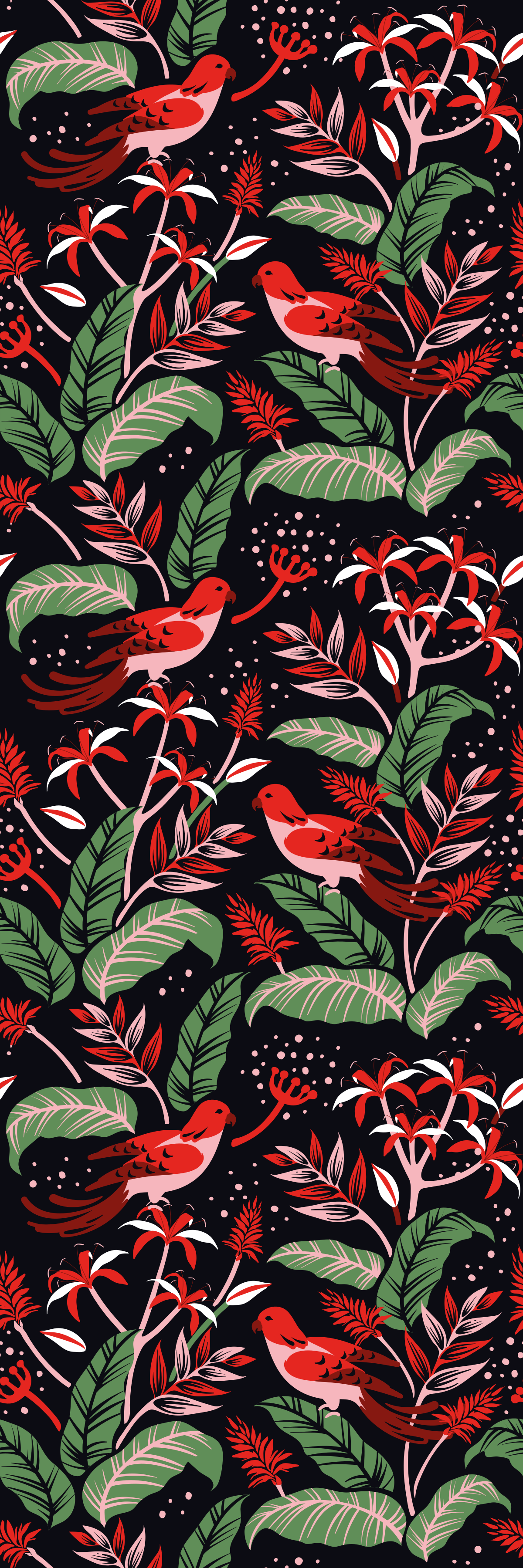 Red and pink leaves pattern door sticker - TenStickers