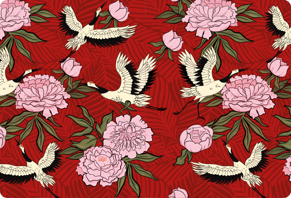 Laptop Aufkleber kraniche mit pfingstrosen - TenStickers