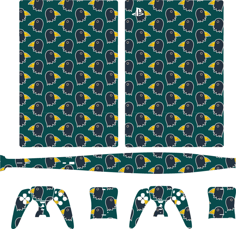 αυτοκόλλητο πράσινο και μοβ κόρακας μοτίβο ps5 - TenStickers