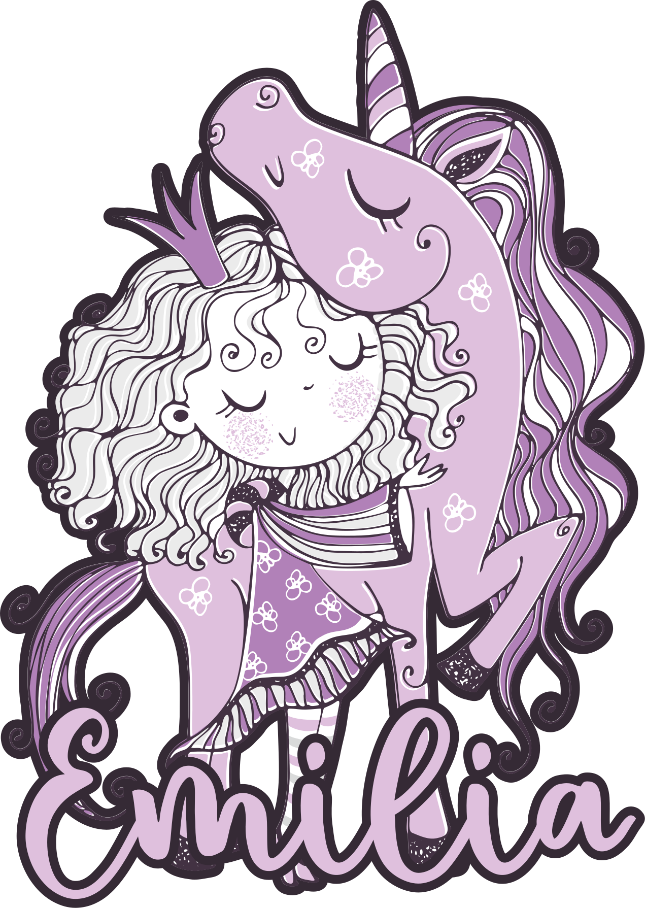 Tek boynuzlu at vinil çıkartmalı sanatsal prenses - TenStickers