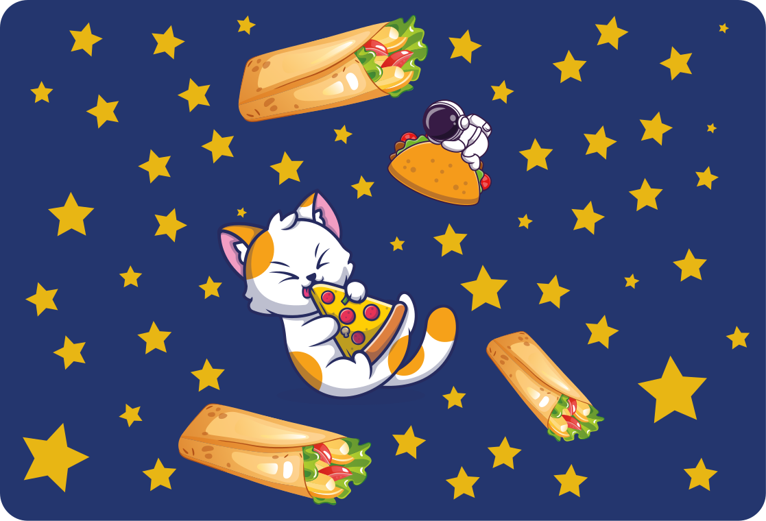 Mačka, ki leti s kožo za pico in burritos - TenStickers