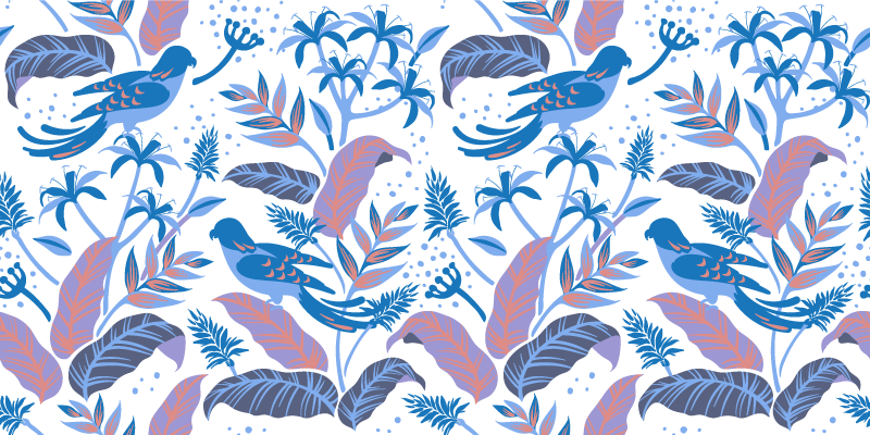 Klebefolie Möbel Blaue und rosa vögel auf blättern - TenStickers