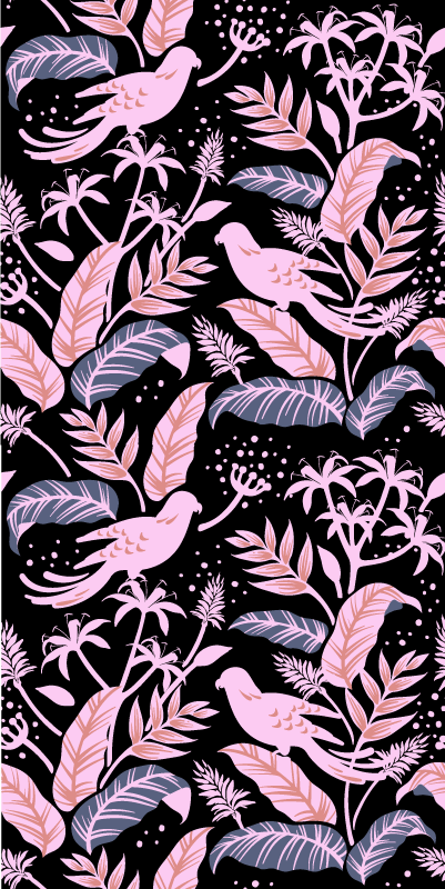 Black and pink birds on leaves fridge decal - TenStickers