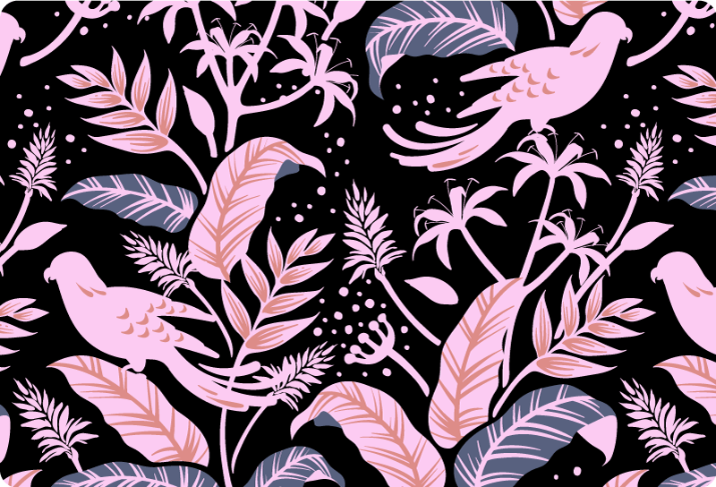 Naklejka na laptopa Czarno-różowe ptaki na liściach - TenStickers