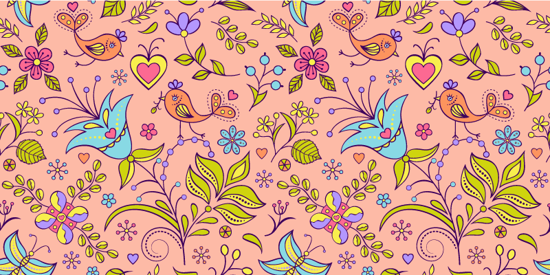 Floral with birds and butterfly furniture decal - TenStickers