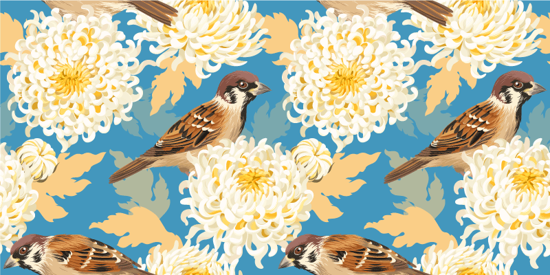 ακουαρέλα πουλιά και φύλλα χαλκομανία επίπλων - TenStickers