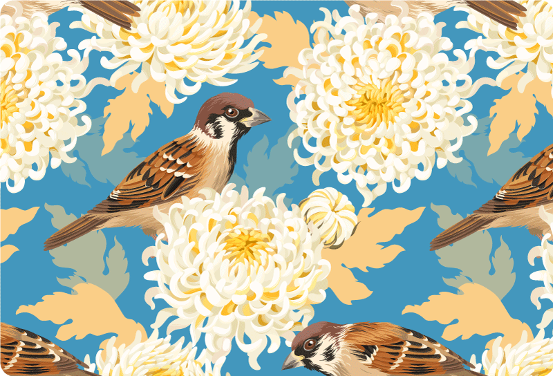 Vinilo para portátil gorriones en flores - TenVinilo