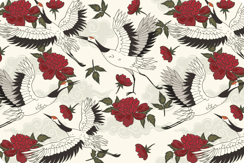 Vinilo para portátil grullas y peonías - TenVinilo