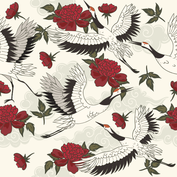 Möbelfolie elegante kranichmuster - TenStickers