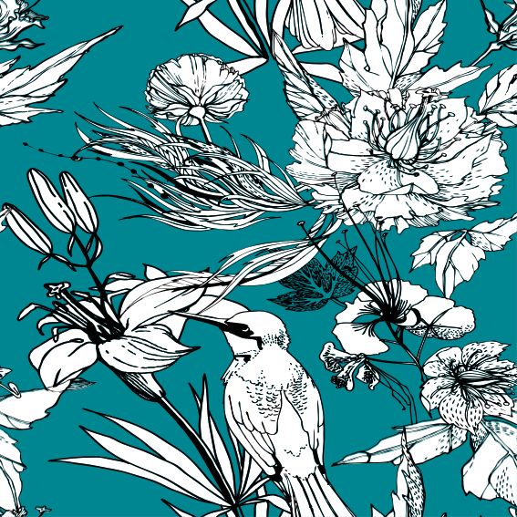 Vinilo para mueble patrones florales de pájaros - TenVinilo