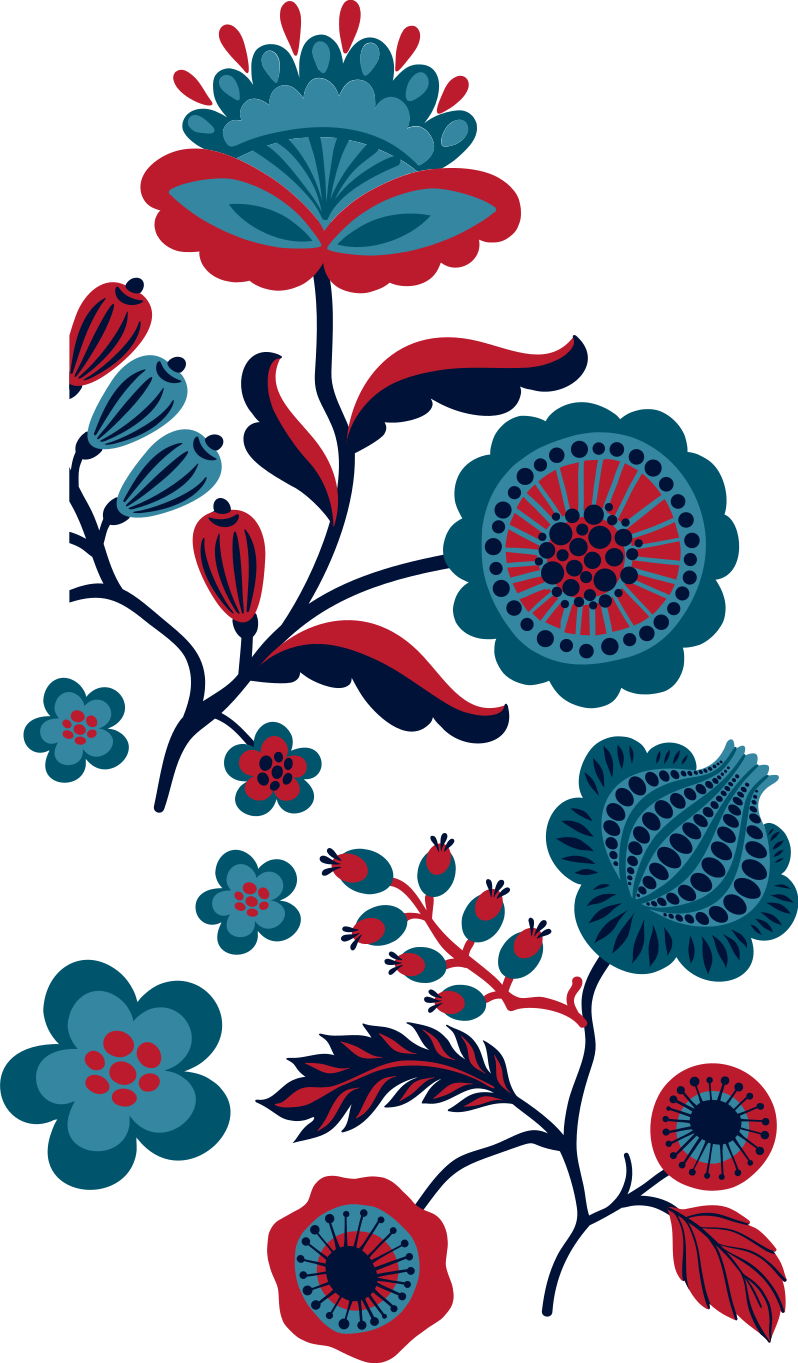 Scandinavian seamless folk art vector pattern floral repetitive background  with birds and flowers navy blue ornament  CanStock