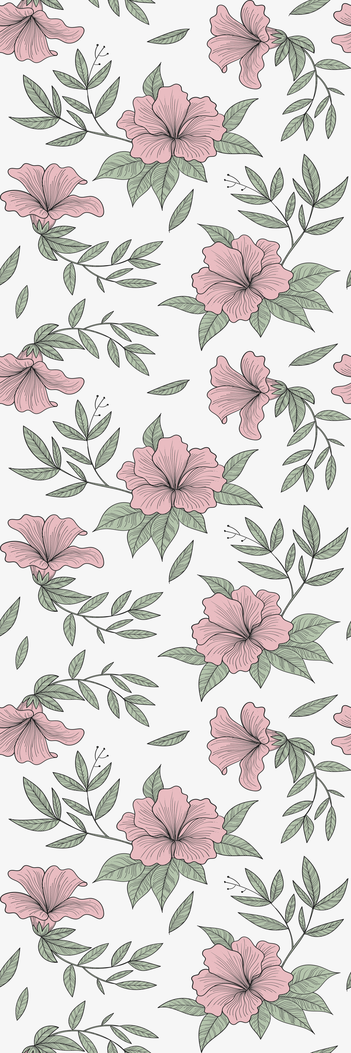 Vinilo para puerta Flores rosadas botánicas minimalistas - TenVinilo