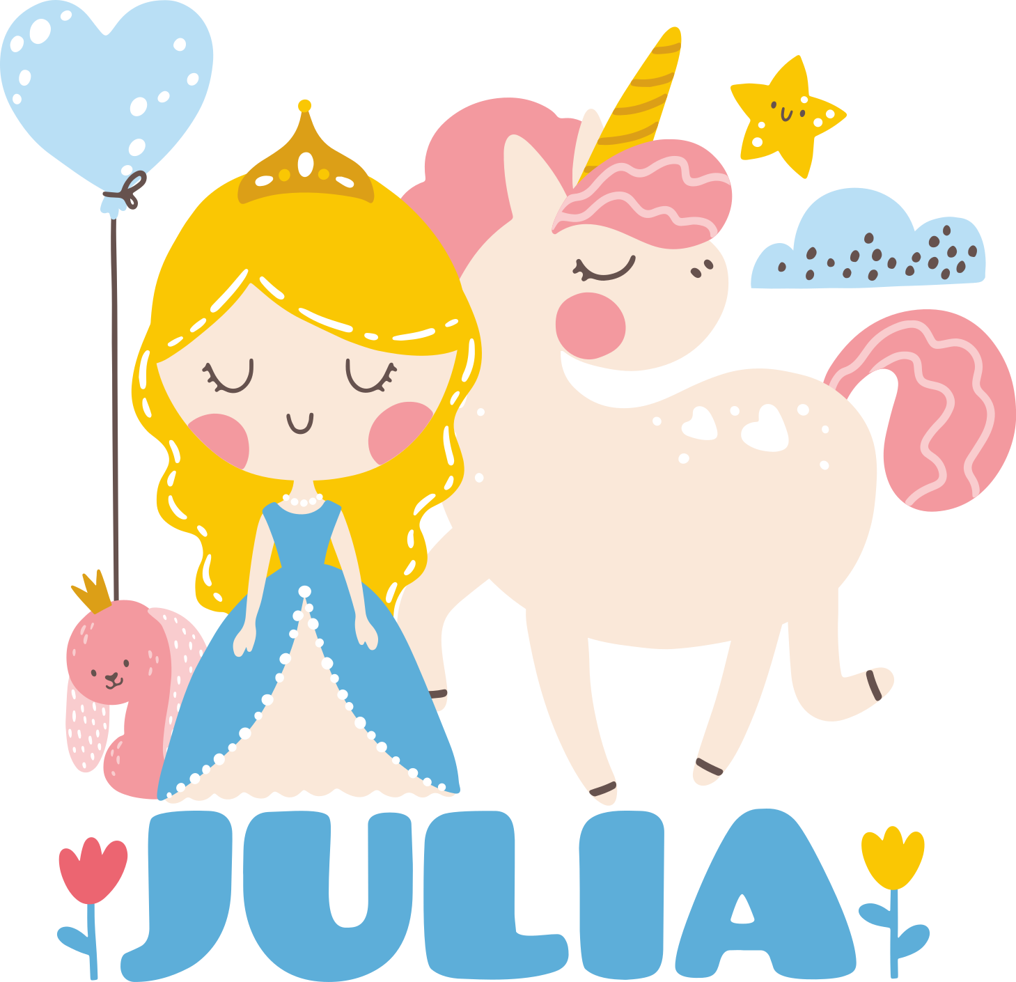 Tecknade prinsar och enhörning personlig dekal - Tenstickers