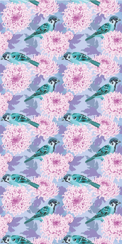 Kuşlar buzdolabı çıkartması ile pembe bahçe çiçekleri - TenStickers