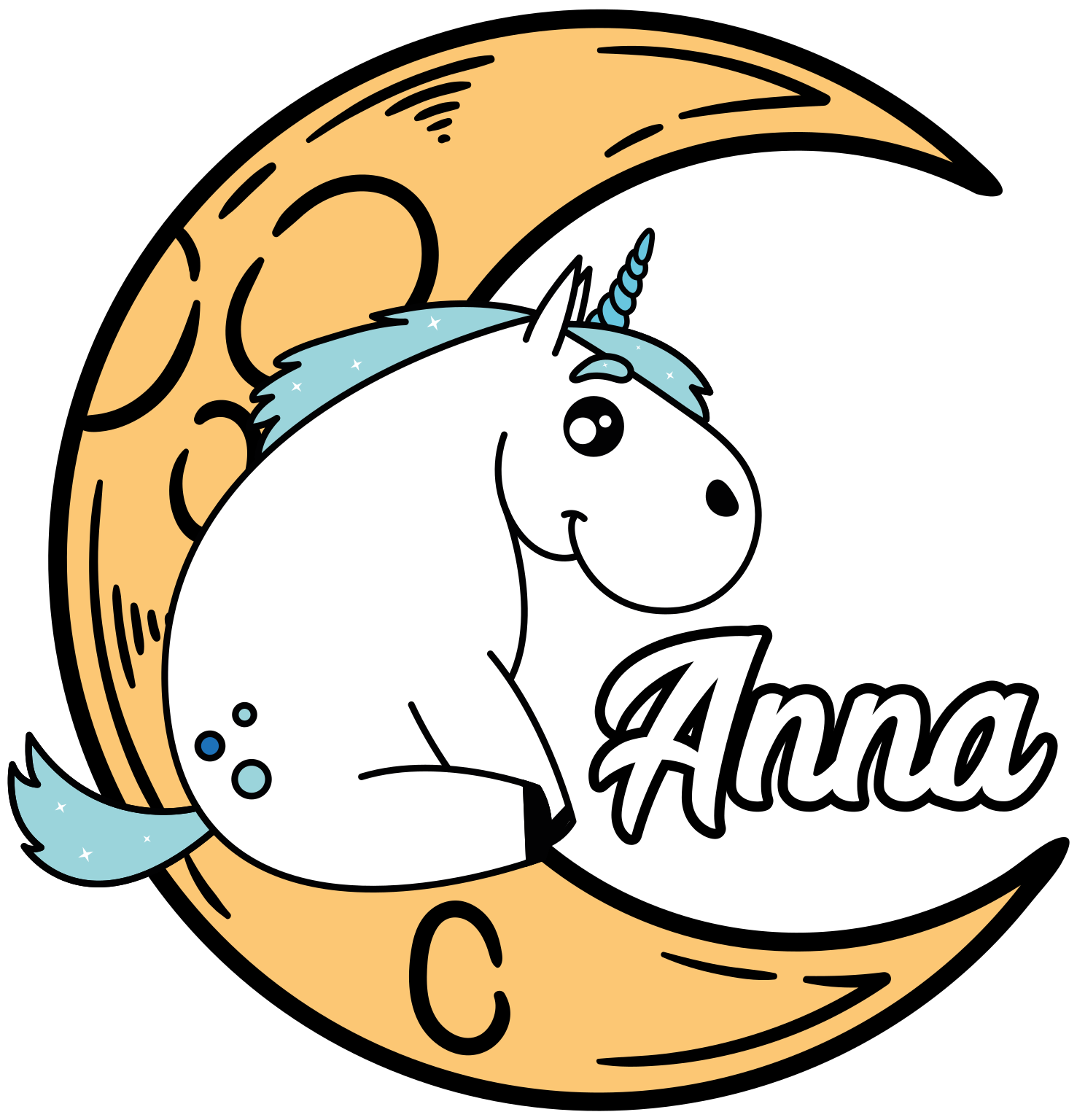 Sticker pared infantil luna de unicornio personalizada - TenVinilo