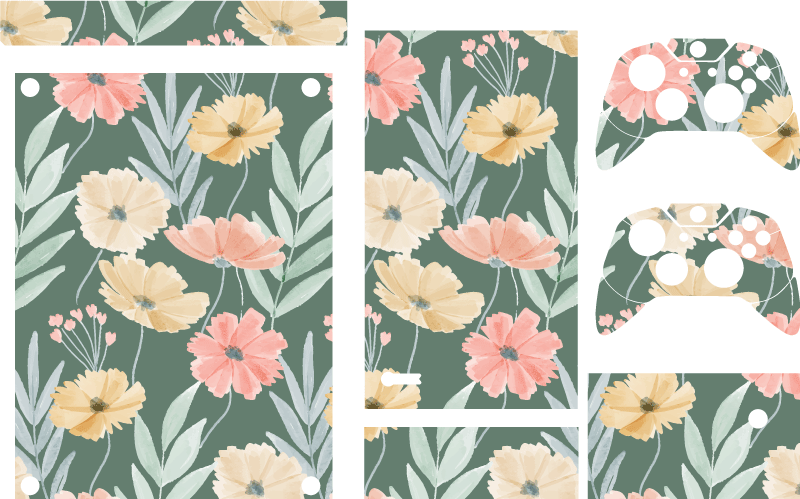 Pegatina Xbox Patrón floral acuarela original - TenVinilo