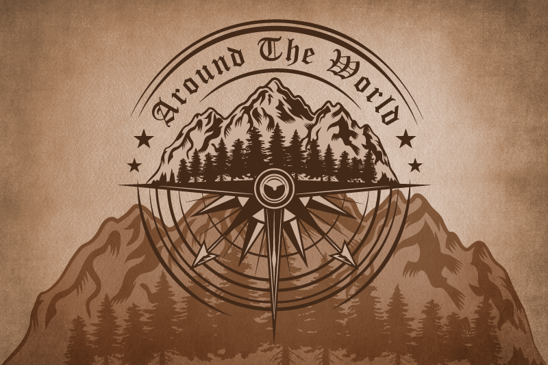 Sticker pour ordinateur boussole de montagne - TenStickers