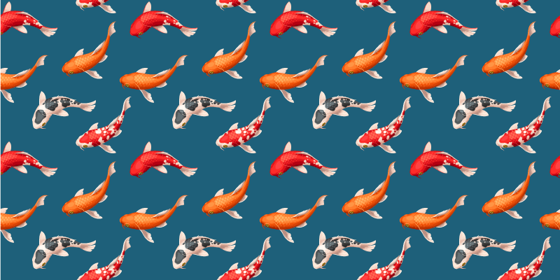 Koi balığı deseni mavi mobilya çıkartması - TenStickers