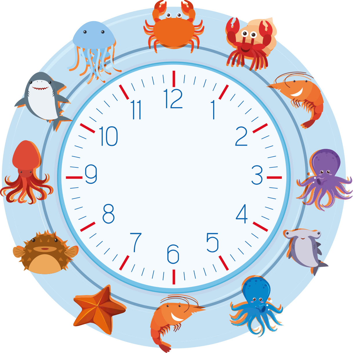 海の生き物の壁時計デカール付きの時計 Tenstickers