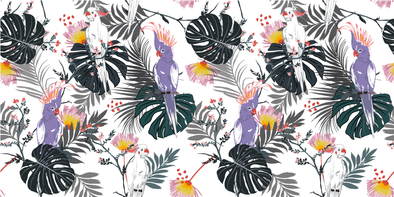 αυτοκόλλητο παπαγάλων σε τροπικά φύλλα επίπλων - TenStickers