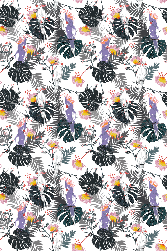 Klebefolie Dusche Lilia Papageien mit Blättern - TenStickers