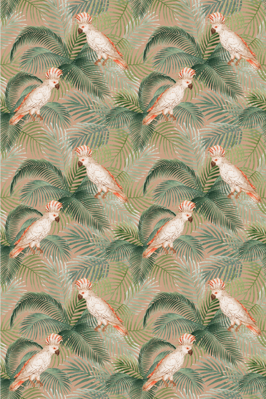 White parrots on beige palms fridge decal - TenStickers