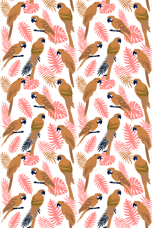 Kühlschrank Aufkleber Orange papageien mit rosa blüten - TenStickers