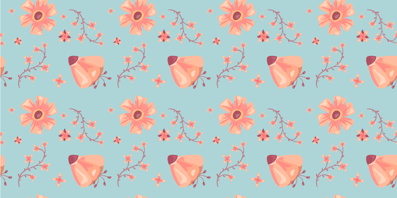 Mavi mobilya çıkartması üzerinde turuncu çiçekler - TenStickers