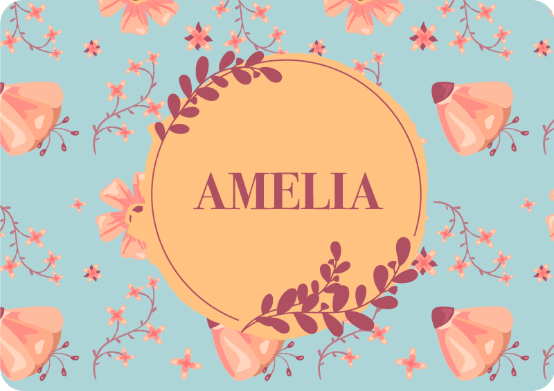 Vinilo para portátiles Flores naranjas sobre fondo azul - TenVinilo