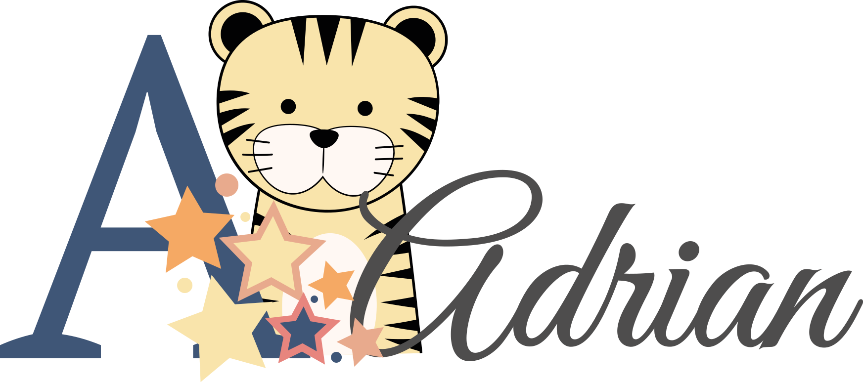 Søte dyr tiger med navn wallsticker barnerom - Tenstickers