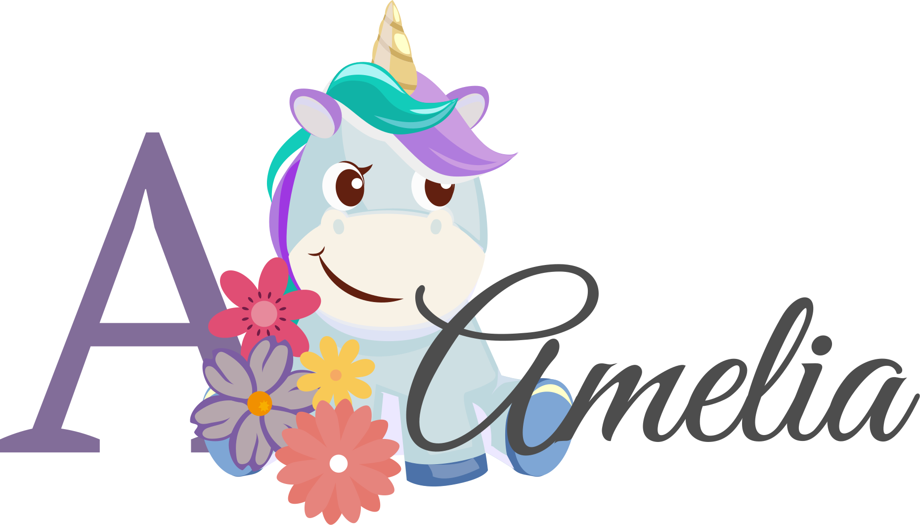 Adesivo murale bambini personalizzato unicorno carino - TenStickers