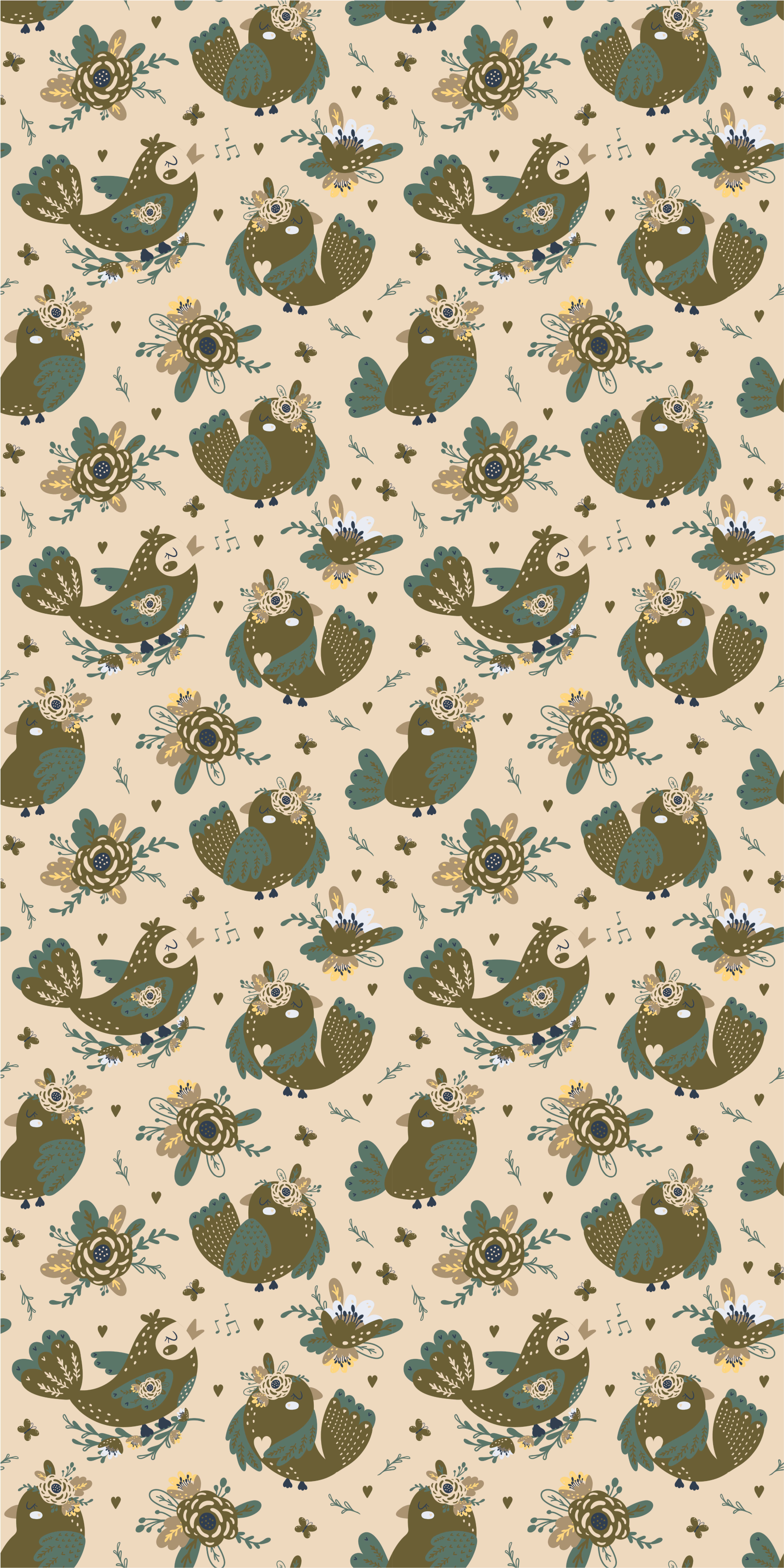 Autocolante para frigorífico Pássaros e flores padrão oriental - TenStickers