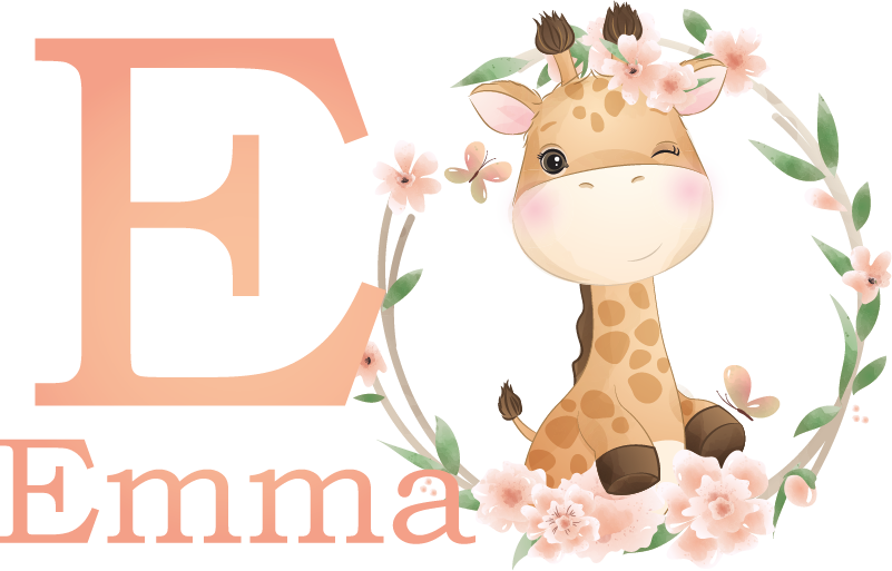 Sticker Chambre bébé Jolie girafe pour fille avec nom - TenStickers
