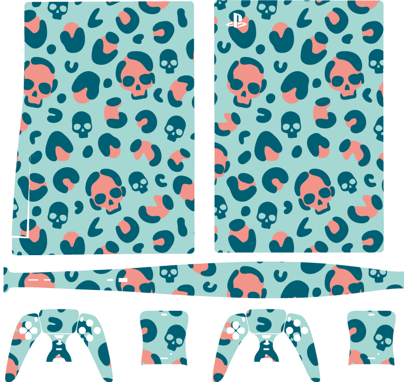 Blue and pink skull leopard pattern PS5 decal - TenStickers